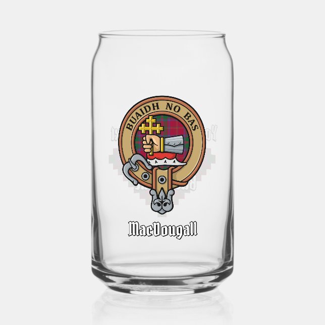 Clan MacDougall Crest over Tartan Can Glass (Front)