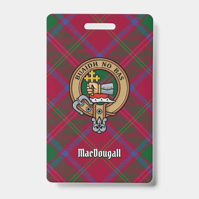 Clan MacDougall Crest over Tartan ID Badge (Front)