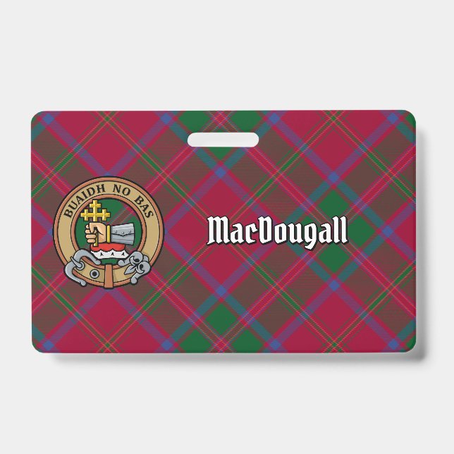Clan MacDougall Crest over Tartan ID Badge (Front)