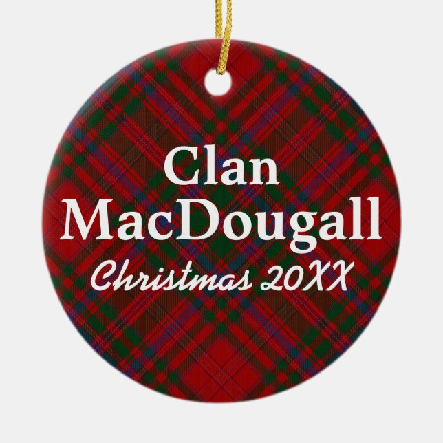 Clan MacDougall Scottish Tartan Ceramic Tree Decoration (Front)
