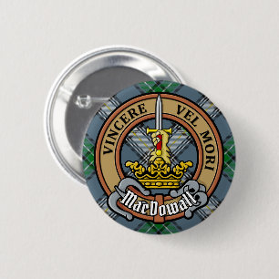 Clan MacDowall Crest over Tartan 6 Cm Round Badge