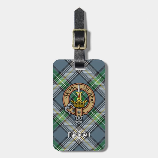 Clan MacDowall Crest over Tartan Luggage Tag (Front Vertical)