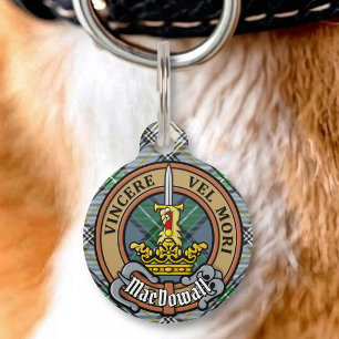 Clan MacDowall Crest over Tartan Pet Tag