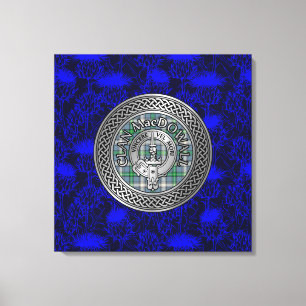 Clan MacDowall Crest & Tartan Knot on Thistle Canvas Print