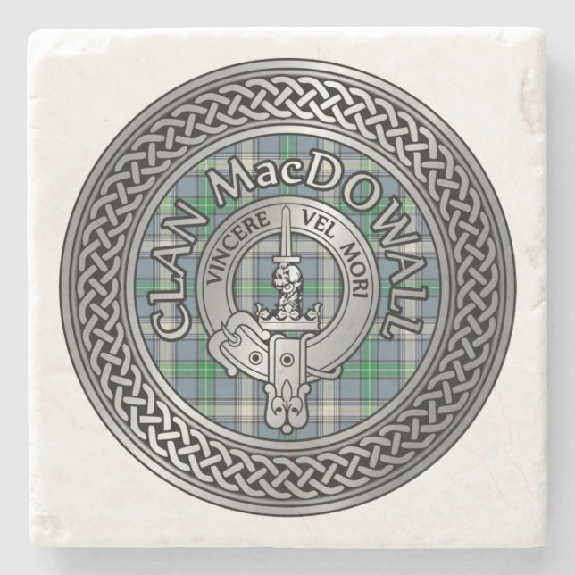 Clan MacDowall Crest & Tartan Knot Stone Coaster (Front)