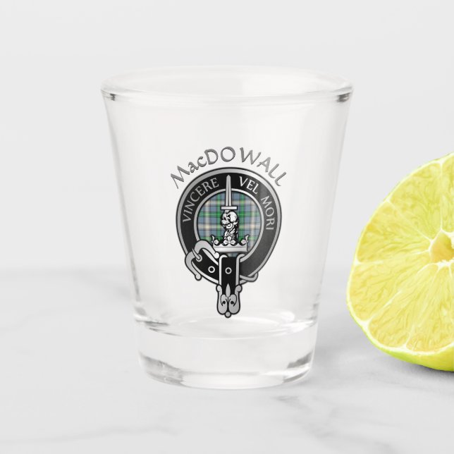 Clan MacDowall Crest & Tartan Shot Glass (Front)