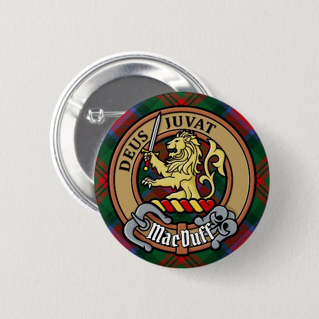 Clan MacDuff Crest over Tartan 6 Cm Round Badge (Front & Back)