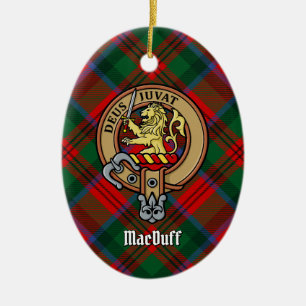 Clan MacDuff Crest over Tartan Ceramic Tree Decoration