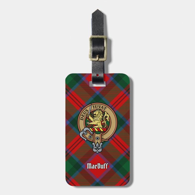 Clan MacDuff Crest over Tartan Luggage Tag (Front Vertical)