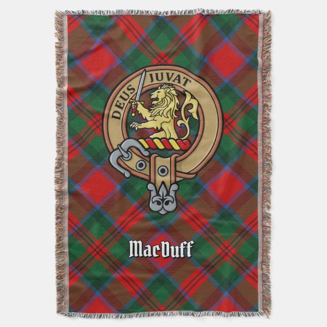Clan MacDuff Crest over Tartan Throw Blanket (Front Vertical)