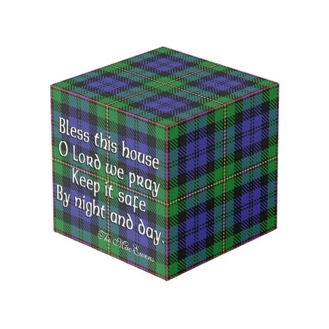 Clan MacEwen Tartan House Blessing Cube (Front Angled)