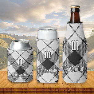 Clan MacFarlane Black and White Tartan Can Cooler
