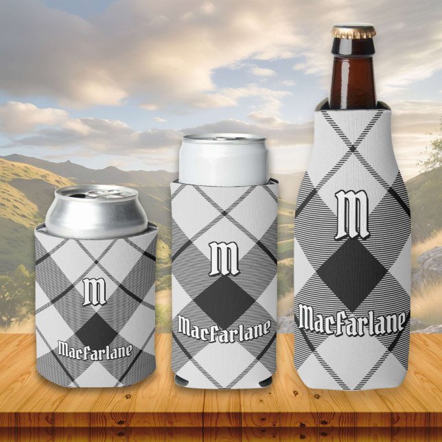 Clan MacFarlane Black and White Tartan Can Cooler (Creator Uploaded)