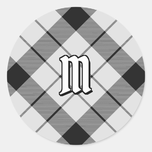 Clan MacFarlane Black and White Tartan Classic Round Sticker (Front)