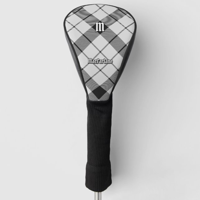 Clan MacFarlane Black and White Tartan Golf Head Cover (Front)