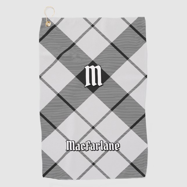 Clan MacFarlane Black and White Tartan Golf Towel (Front)