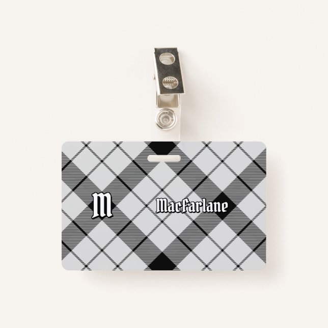Clan MacFarlane Black and White Tartan ID Badge (Front with Clip)