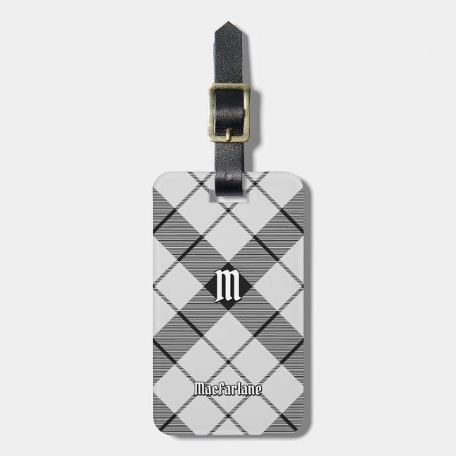 Clan MacFarlane Black and White Tartan Luggage Tag (Front Vertical)