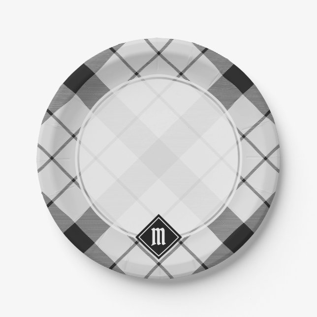 Clan MacFarlane Black and White Tartan Paper Plate (Front)