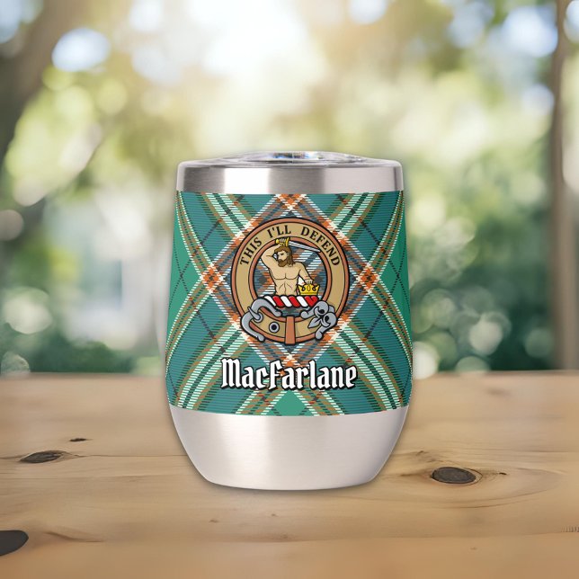 Clan MacFarlane Crest over Ancient Hunting Tartan (Creator Uploaded)