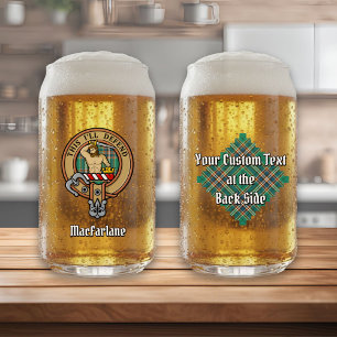Clan MacFarlane Crest over Ancient Hunting Tartan Can Glass