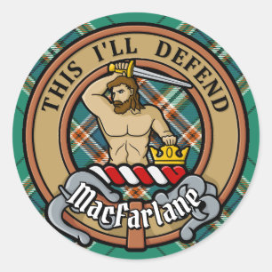 Clan MacFarlane Crest over Ancient Hunting Tartan Classic Round Sticker