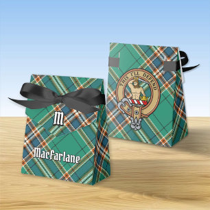 Clan MacFarlane Crest over Ancient Hunting Tartan Favour Box