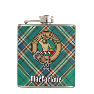 Clan MacFarlane Crest over Ancient Hunting Tartan Hip Flask