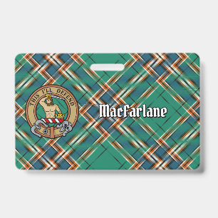 Clan MacFarlane Crest over Ancient Hunting Tartan ID Badge