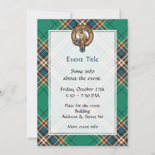 Clan MacFarlane Crest over Ancient Hunting Tartan Invitation