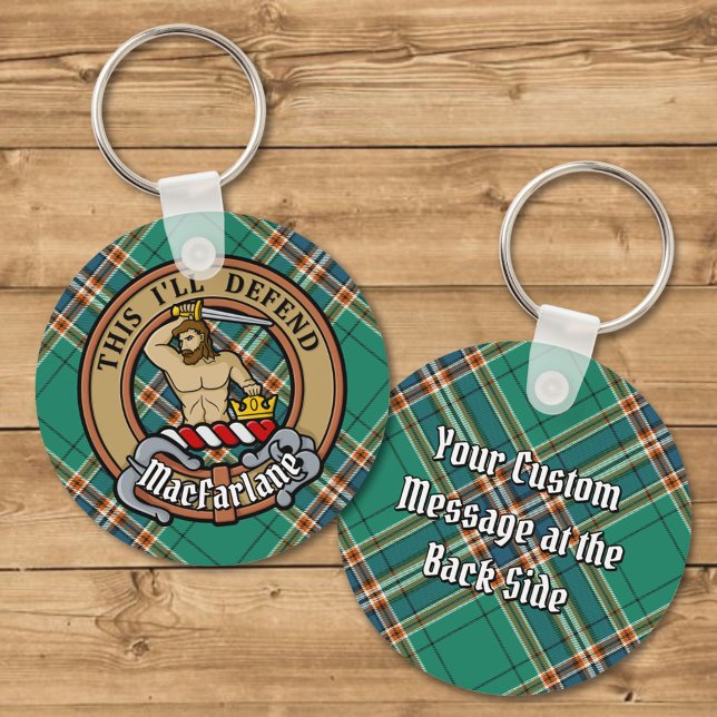 Clan MacFarlane Crest over Ancient Hunting Tartan Key Ring (Creator Uploaded)