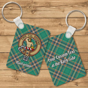 Clan MacFarlane Crest over Ancient Hunting Tartan Key Ring