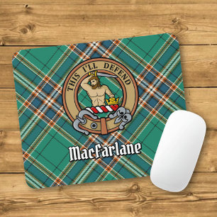 Clan MacFarlane Crest over Ancient Hunting Tartan Mouse Pad