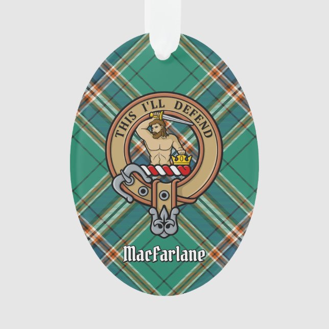 Clan MacFarlane Crest over Ancient Hunting Tartan Ornament (Front)