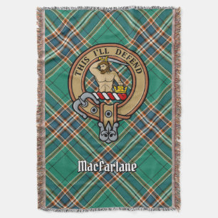 Clan MacFarlane Crest over Ancient Hunting Tartan Throw Blanket