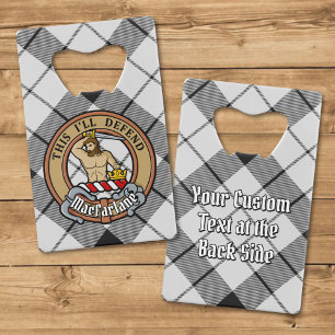 Clan MacFarlane Crest over Black and White Tartan