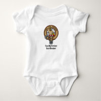 Clan MacFarlane Crest over Black and White Tartan