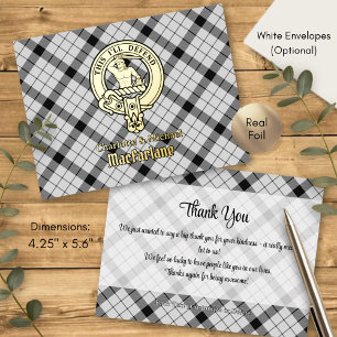 Clan MacFarlane Crest over Black and White Tartan Foil Invitation Postcard