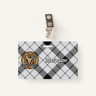 Clan MacFarlane Crest over Black and White Tartan ID Badge