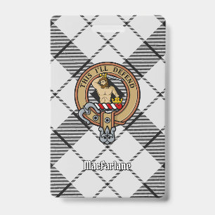 Clan MacFarlane Crest over Black and White Tartan ID Badge