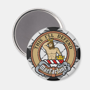 Clan MacFarlane Crest over Black and White Tartan Magnet