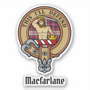 Clan MacFarlane Crest over Dress Tartan
