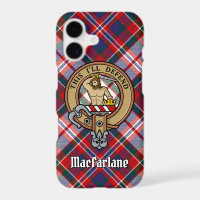 Clan MacFarlane Crest over Dress Tartan