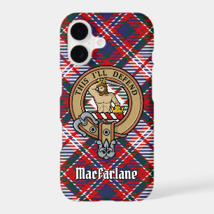 Clan MacFarlane Crest over Dress Tartan