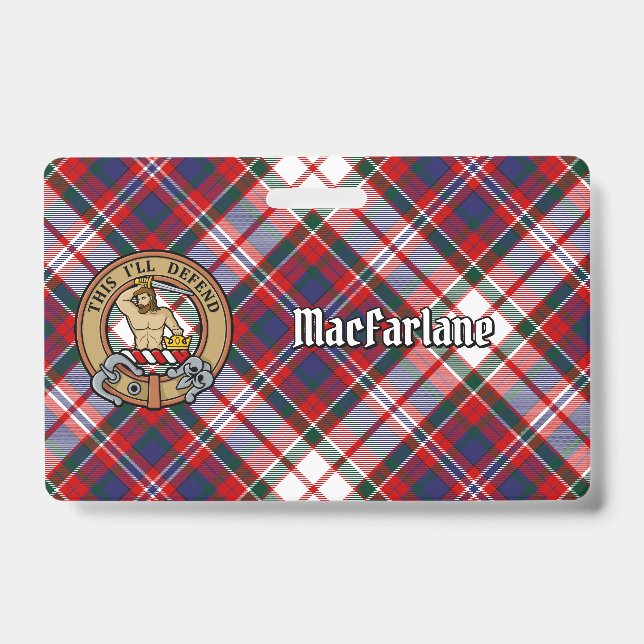 Clan MacFarlane Crest over Dress Tartan ID Badge (Front)