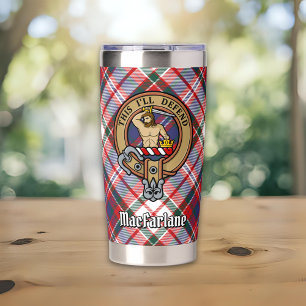Clan MacFarlane Crest over Dress Tartan Insulated Tumbler