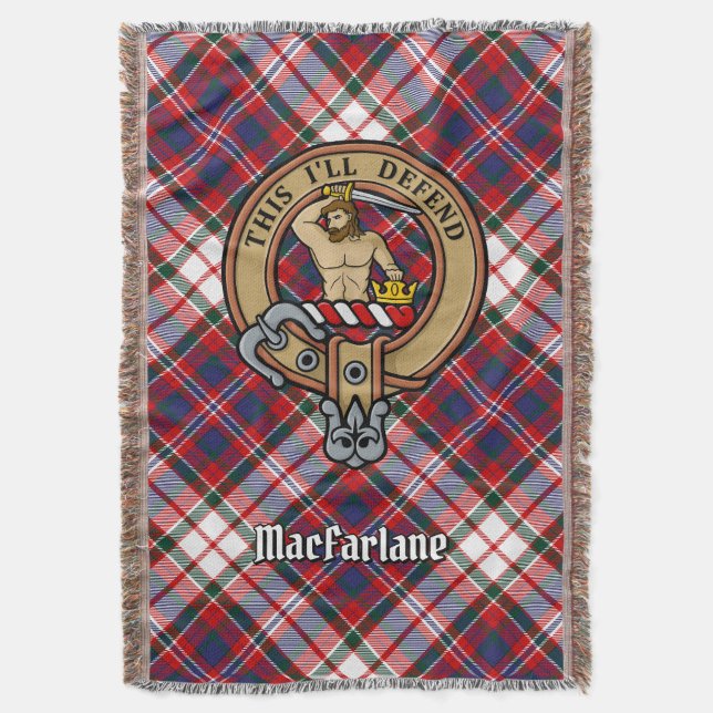 Clan MacFarlane Crest over Dress Tartan Throw Blanket (Front Vertical)