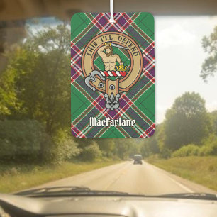 Clan MacFarlane Crest over Modern Hunting Tartan Car Air Freshener