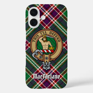 Clan MacFarlane Crest over Modern Hunting Tartan iPhone 16 Case