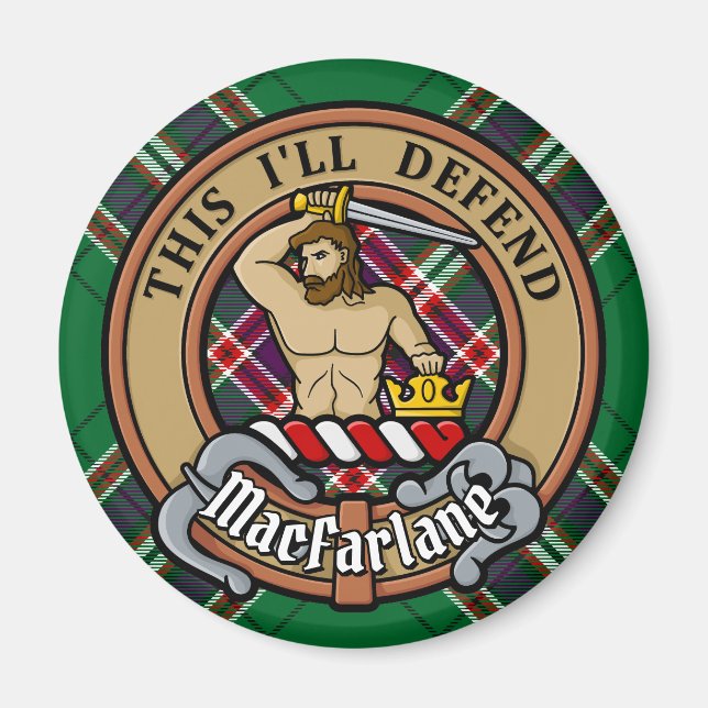 Clan MacFarlane Crest over Modern Hunting Tartan Magnet (Front)